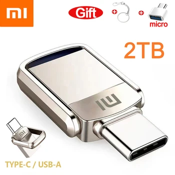 XIAOMI 2TB Метална U-диск 2 В 1 OTG 1024GB 64GB Флаш Памет USB 3.1 512gb 1TB Пръчка Memory Stick Type C Адаптер Подаръци Нови