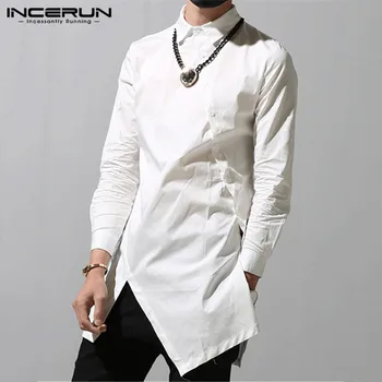 Мъжка риза INCERUN неправилни форми, однотонная ежедневно мъжко облекло с шал яка подпора и дълъг ръкав, Реколта градинска облекло 2023 година, ризи с дълъг ръкав