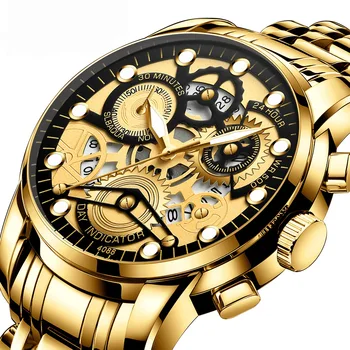 Маркови мъжки кварцови часовници с виртуален скелет, трендови бизнес немеханические автоматично ръчни часовници, луксозни флуоресцентни мъжки тежки ръчен часовник
