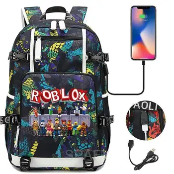 Раници ROBLOX Голям капацитет, раници с USB зареждане, 18-инчов лаптоп, училищна чанта, водоустойчиви дамски чанти за бизнес пътувания
