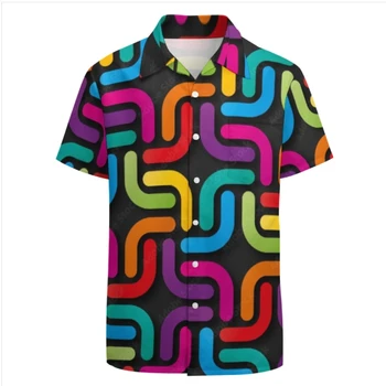 Мъжки Ризи Rainbow Veins С 3D Принтом, Летни Хавайски Празник Тениски Оверсайз С Къси Ръкави, Однобортная Ежедневни Облекла За Всеки Ден, Върхове