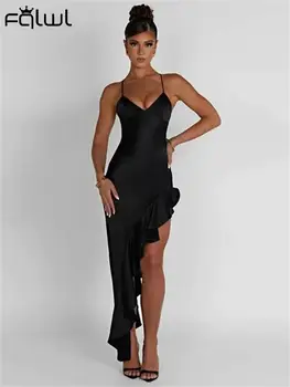 Хаббрис Абанос Каишка за уши, една Дълга рокля Вечер Клубни Екипи За жени 2023 Есента на Макси рокля без презрамки с бретельками Бандажное рокля