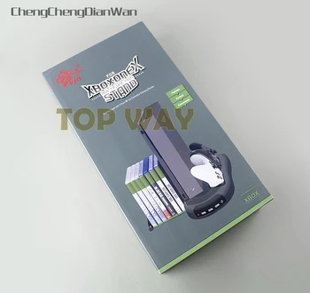 Вентилатор за охлаждане на вертикална стойка със зарядно устройство за съхранение на игри на дискове, зарядно устройство, контролер за Xbox One X ChengChengDianWan