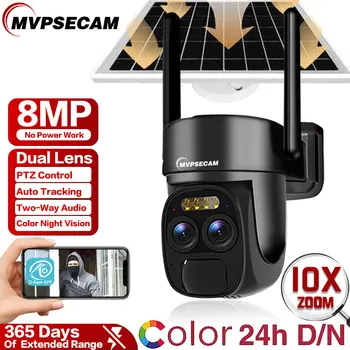 8-Мегапикселова Двухобъективная WIFI Слънчева Камера за Сигурност Безжична Външна 4K PIR Батерия за Откриване на Лице Камерата за Видеонаблюдение 10-кратно Оптично Увеличение на О-КАМ APP
