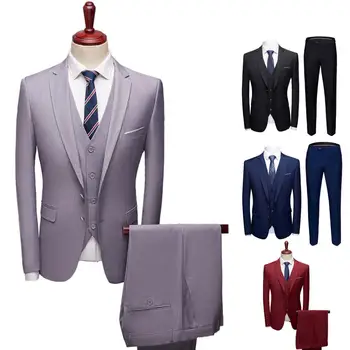 Модерен мъжки ежедневни бизнес костюм 2022 г., комплект от 3 теми, оборудвана костюм с едноцветните прави панталони големи размери, отделно за сватбени партита
