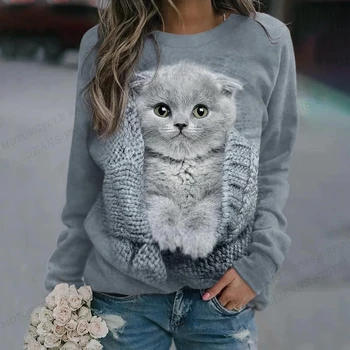 Прекрасна Котка Hoody Дамски Модни Блузи С кръгло деколте Дамски Пуловери Кавайные Пуловери Y2k Палто Кавайная Облекло Пролетно Облекло С качулка
