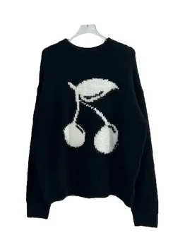 Пуловер-яке с кръгло деколте, кратък свободен приятелка, монофонични дизайн с принтом, топъл и удобен, новост зимата 2023 г. 1117