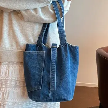 Дънкови универсални чанти за жени 2023, лято, Корея, нова малка модна марка дамски чанта през рамо, чанти голям капацитет