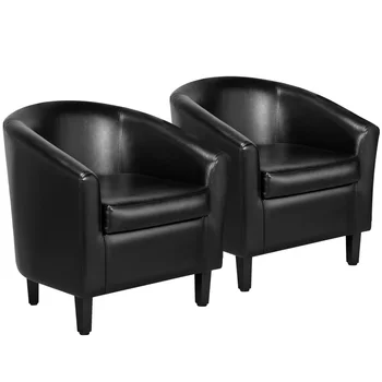 НОВ стол Easyfashion от изкуствена кожа, комплект от 2 теми, черно скандинавски стол