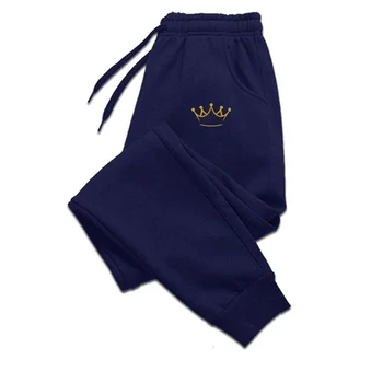 Есенни и зимни флисовые мъжки панталони с принтом Златна корона, модерен мъжки ежедневни панталони на експозиции, спортни панталони за джогинг