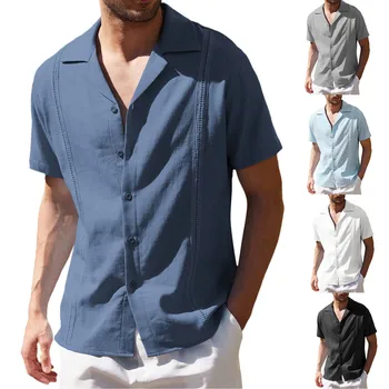 Летен мъжки ежедневни топ, памучен свободна риза с ревера на копчета, ризи с къс ръкав За мъже, върхове Y2k, мъжки дрехи
