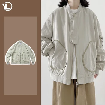 Американската мъжка бейзболна сако, дамско ежедневното палто с голям джоб, Дизайн с цип, Chaqueta Hombre 2023, Есенна ежедневни връхни дрехи на открито