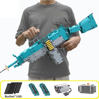 Военен електрически M249 saw, Събрани строителни блокове, тухли, модел MOC, огнестрелни оръжия, Комплекти, оръжия, играчки за момчета, подаръци