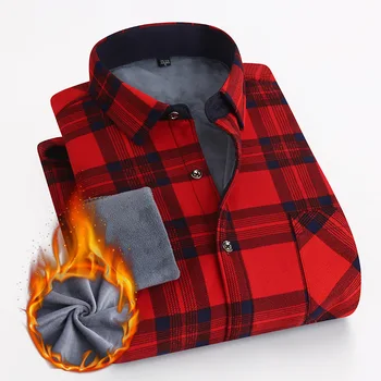 Есенно-зимни кадифе мъжка риза в клетката с квадратна яка и дълги ръкави, топла риза, благородна бизнес и ежедневни мъжки дрехи