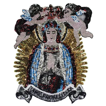 Големи ивици Фея Virgin Mary Angel Baby с пайети, бродерия, апликация, модно ревю на марката, ивици на гърба, яке
