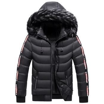 Нова зимно яке за Мъже От кожа яка, утепленное палто, Шапка, слушалки, Преносими мъжки паркове, Модни топло Ветрозащитная памучен яке