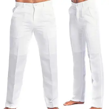 Мъжки панталони с копчета, мъжки памук, ленени панталони, стилни мъжки обикновена прилепнали панталони средна засаждане с ширинкой с цип за почивка