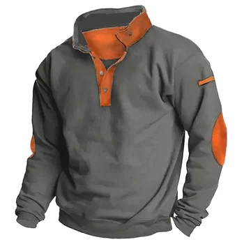 Зимни мъжки hoody копчета, пуловер с яка и 3D принтом, проста реколта яке, hoody оверсайз за висококачествени дрехи