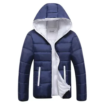 Мъжки памучен приталенная яке с цип, с качулка, зимни паркове, Корея, модни топло руното ветровка, палто