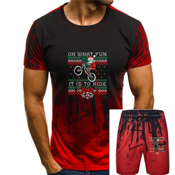 Тениска за планинско колоездене МТБ Biking Santa Christmas-Черна тениска с Коледа-Мъжки
