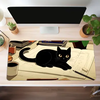 Тенис на мат Сладко black cat, стил аниме, красив тенис на мат, тенис на мат голям размер, игрална подложка за мишка, XL подложка за мишка, няколко размера
