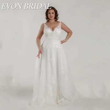 Сватбена рокля EVON BRIDAL Оверсайз Без Ръкави, Плюс размери, Дантелено рокля на Булката С Аппликацией На гърба, Трапециевидное Рокля vestidos de новия talla grande